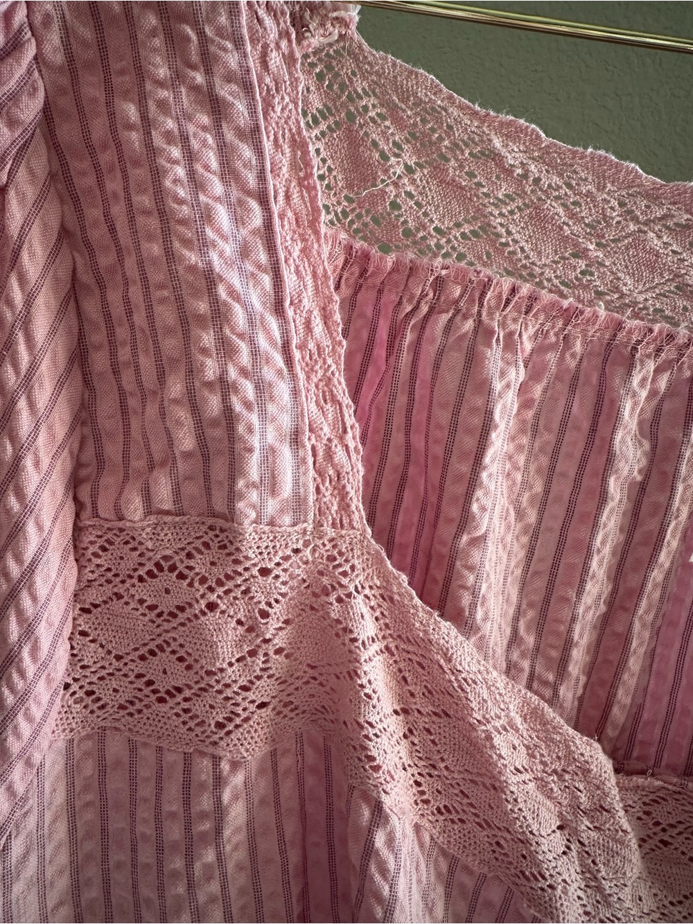 Free People Pink Striped Lace-Trim Peplum Tunic - Picture 4 of 6